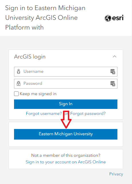 ArcGIS Online login window