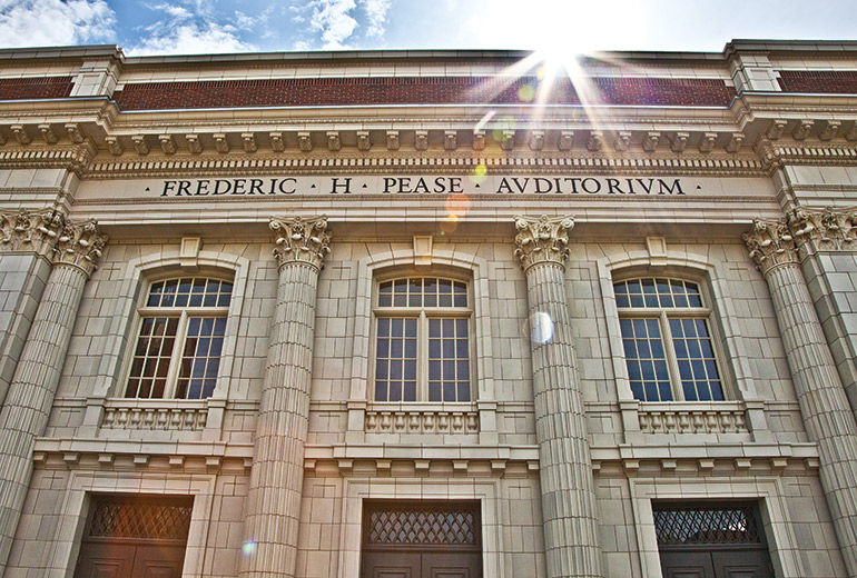 A color photograph of Pease Auditorium.