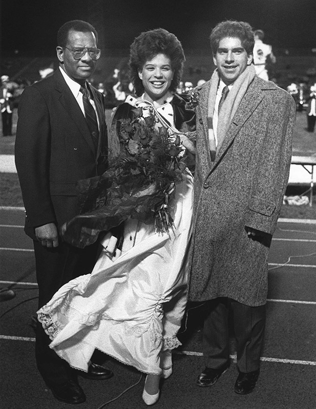 1987 Homecoming: President Porter with Queen and King, Kim Wright (BS89) and Allen Fazio (BBA88).