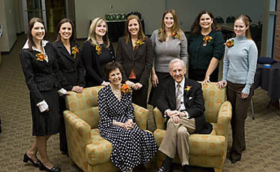 A photo of Bill and Dee Brehm with the class of 2007-2008.