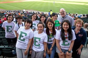 A photo of exchange students at a Tigers game