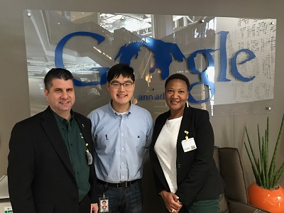 Ted, Phill and Michelle in front of the Google Ann Arbor Sign