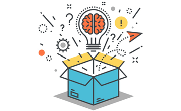 An image of an open box with symbols representing great ideas leaping out of it.