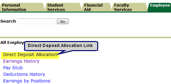 Direct Deposit Allocation Link