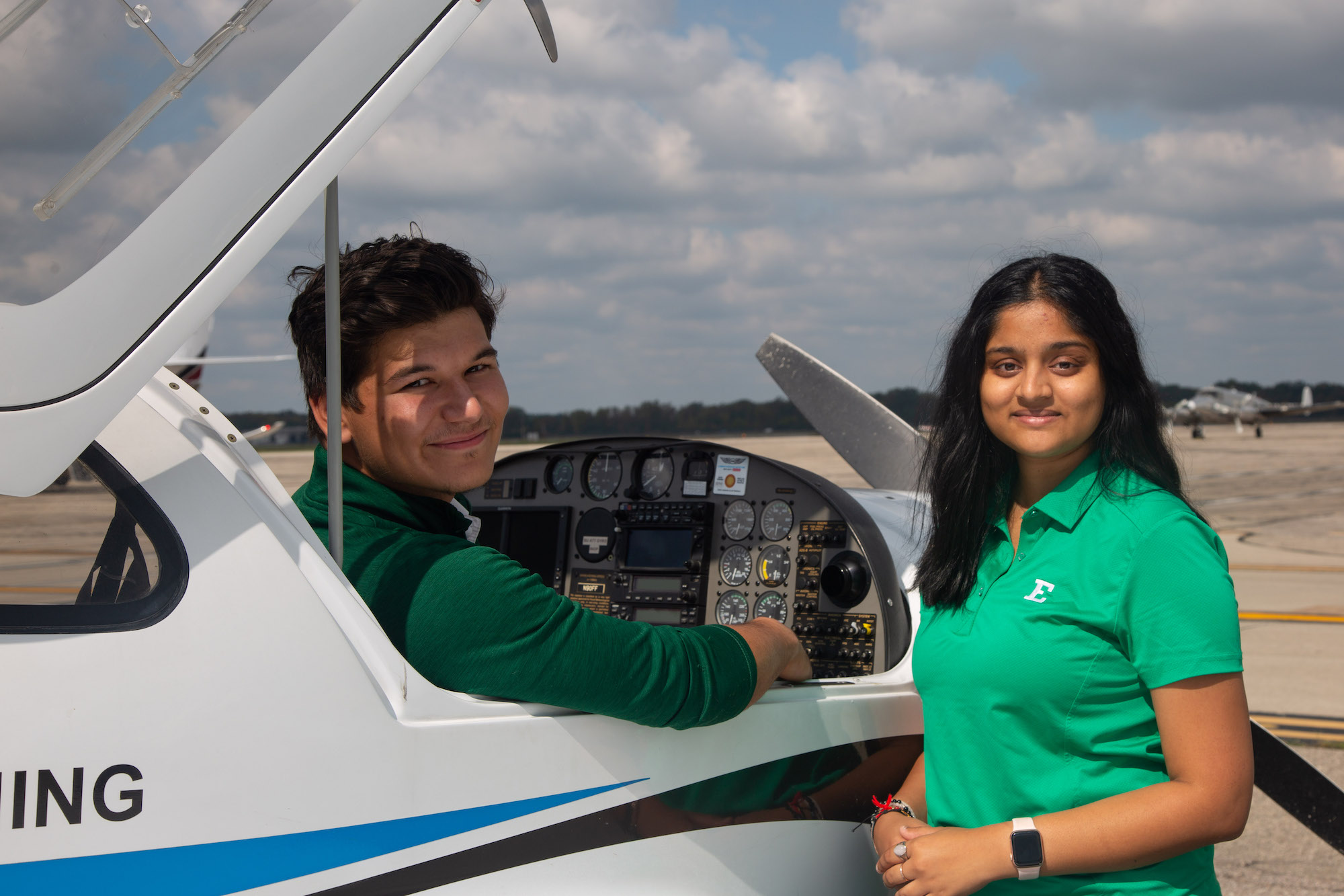 Two Aviation students at Willow Run Airport