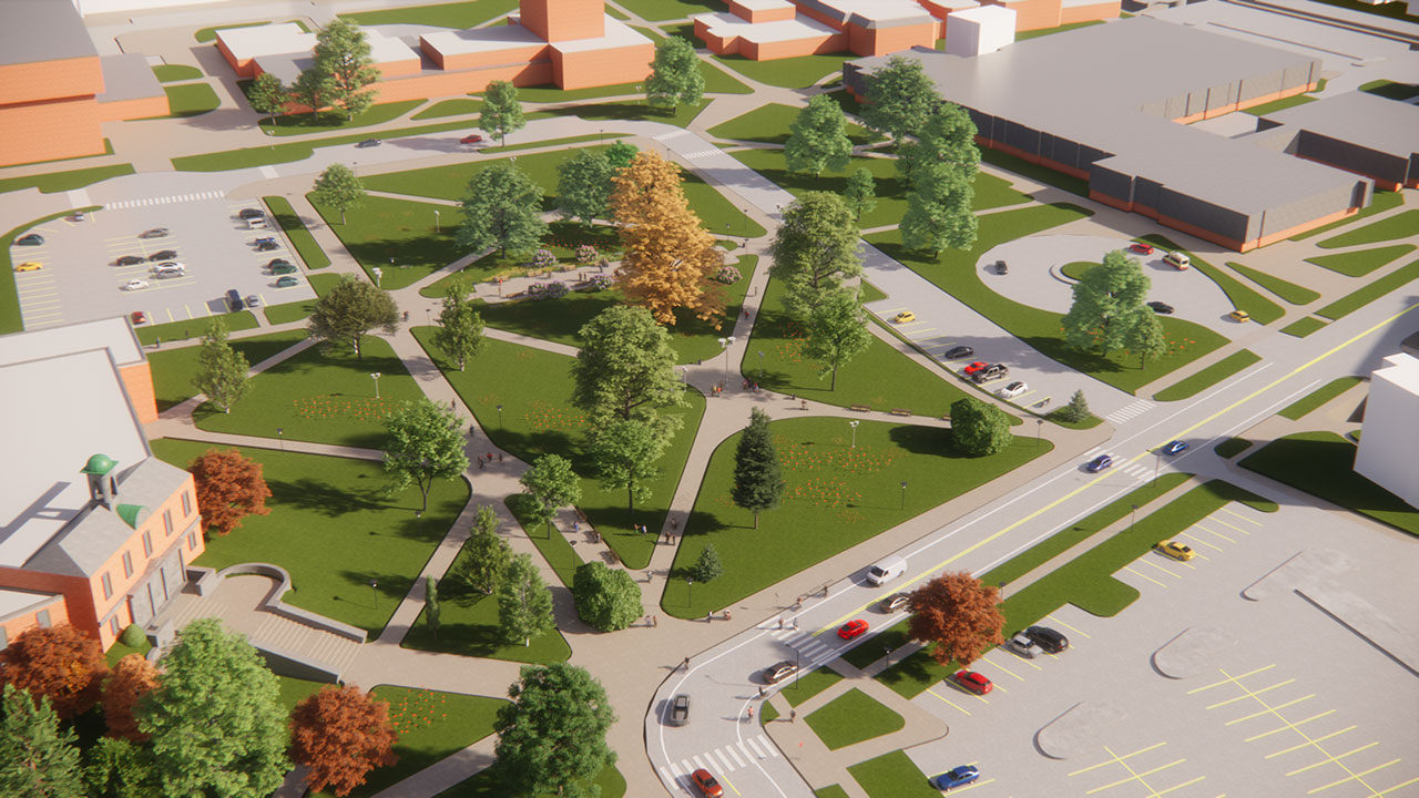 Artistic rendering of planned green space for the Jones-Goddard site.