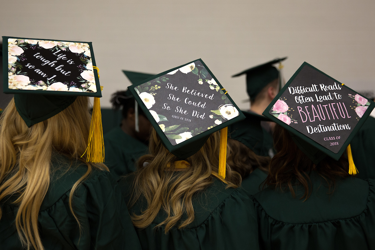 Three students in graduation caps