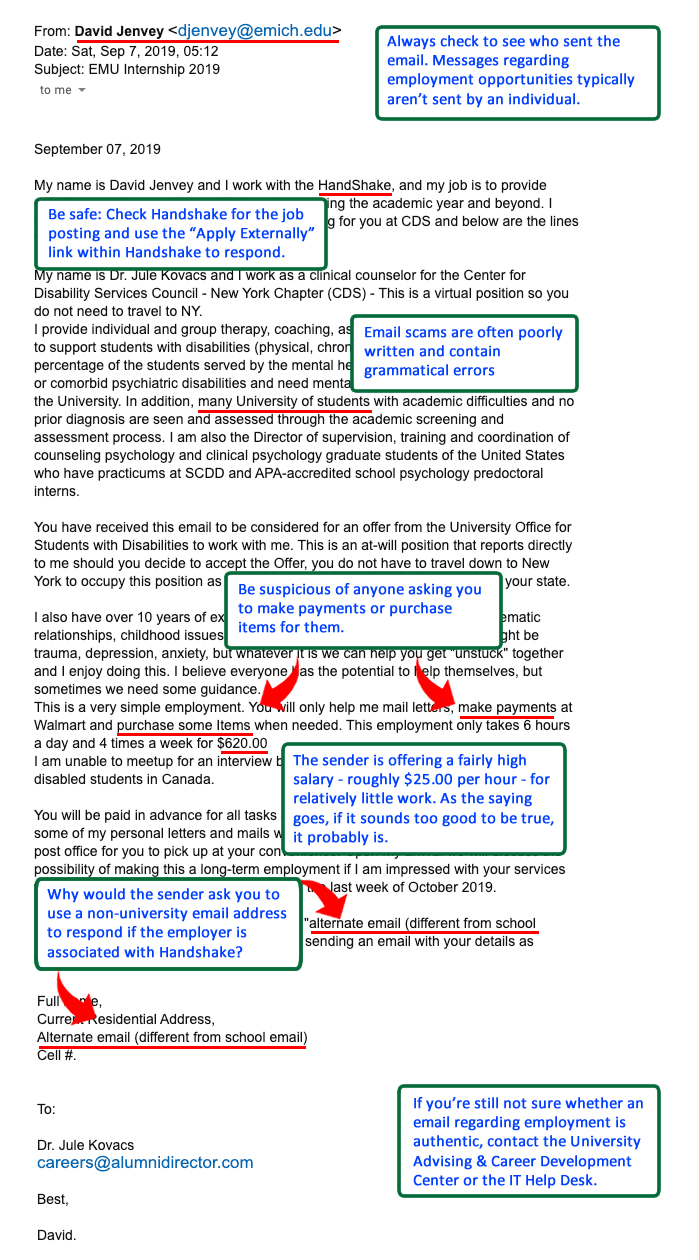 Employment scam example