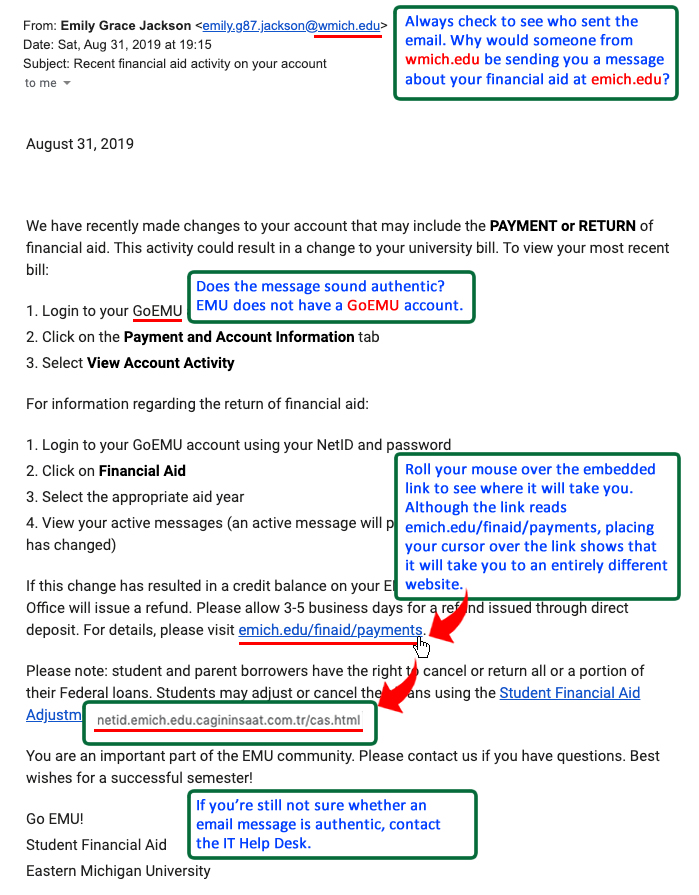 Financial aid scam example