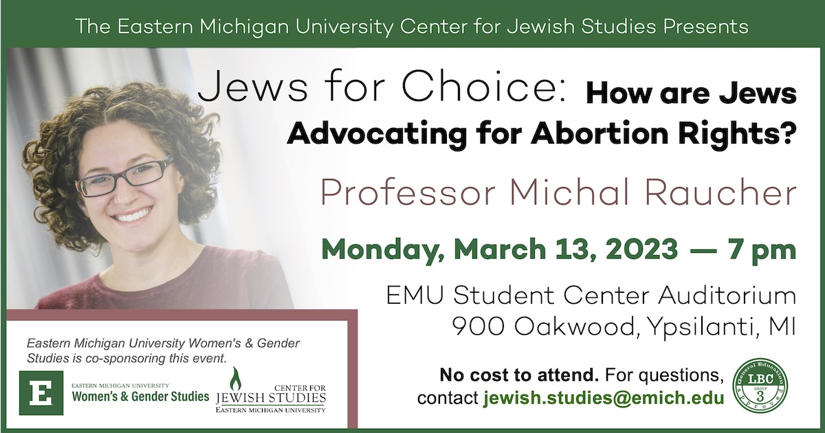Professor Michal Roucher's 'Jews for Choice' event title card