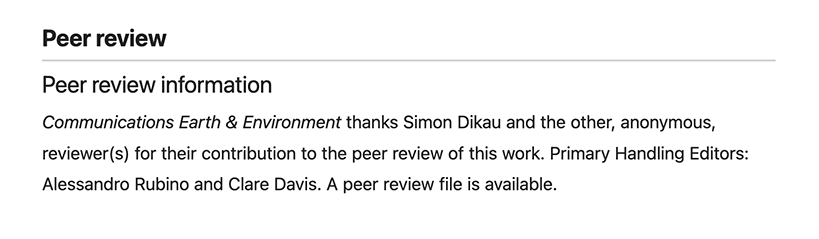 Screenshot of peer review statement for an article.