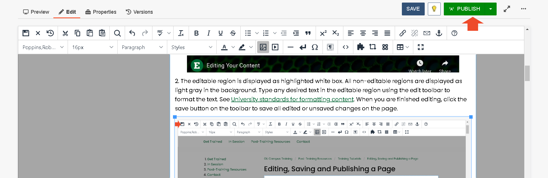 A screen shot of the first publish button