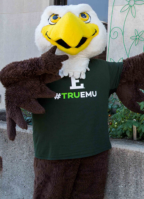 A photo of Swoop, EMU's mascot