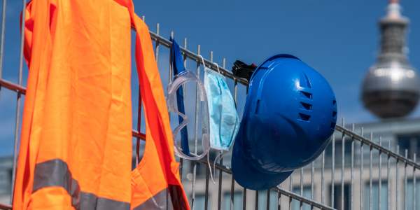 A photo of safety equipment on a fence.