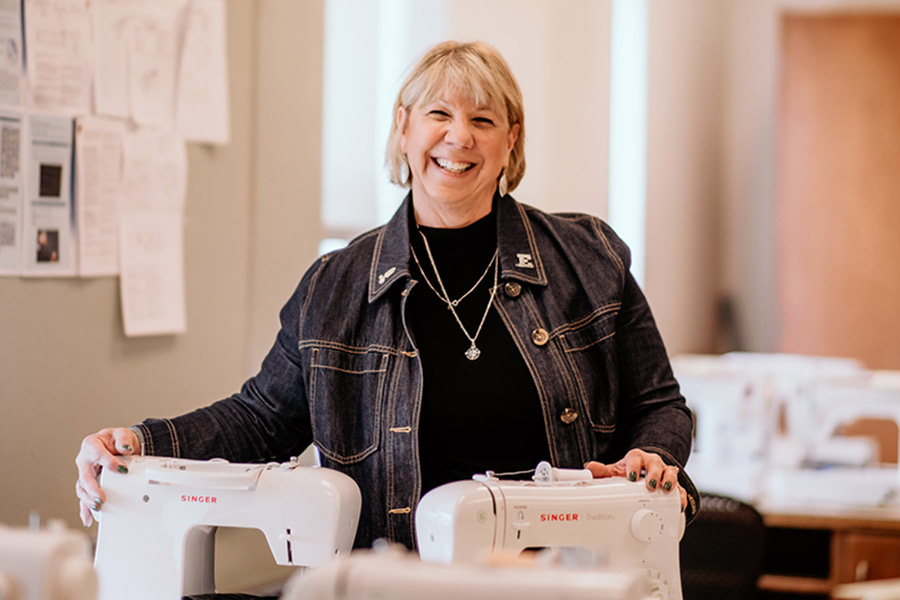 Julie Becker with sewing machines